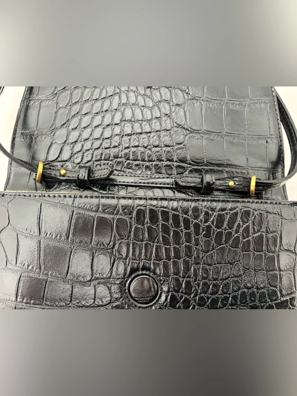ZARA Black Croc Embossed Envelope Clutch NWT Convertible Shoulder Bag